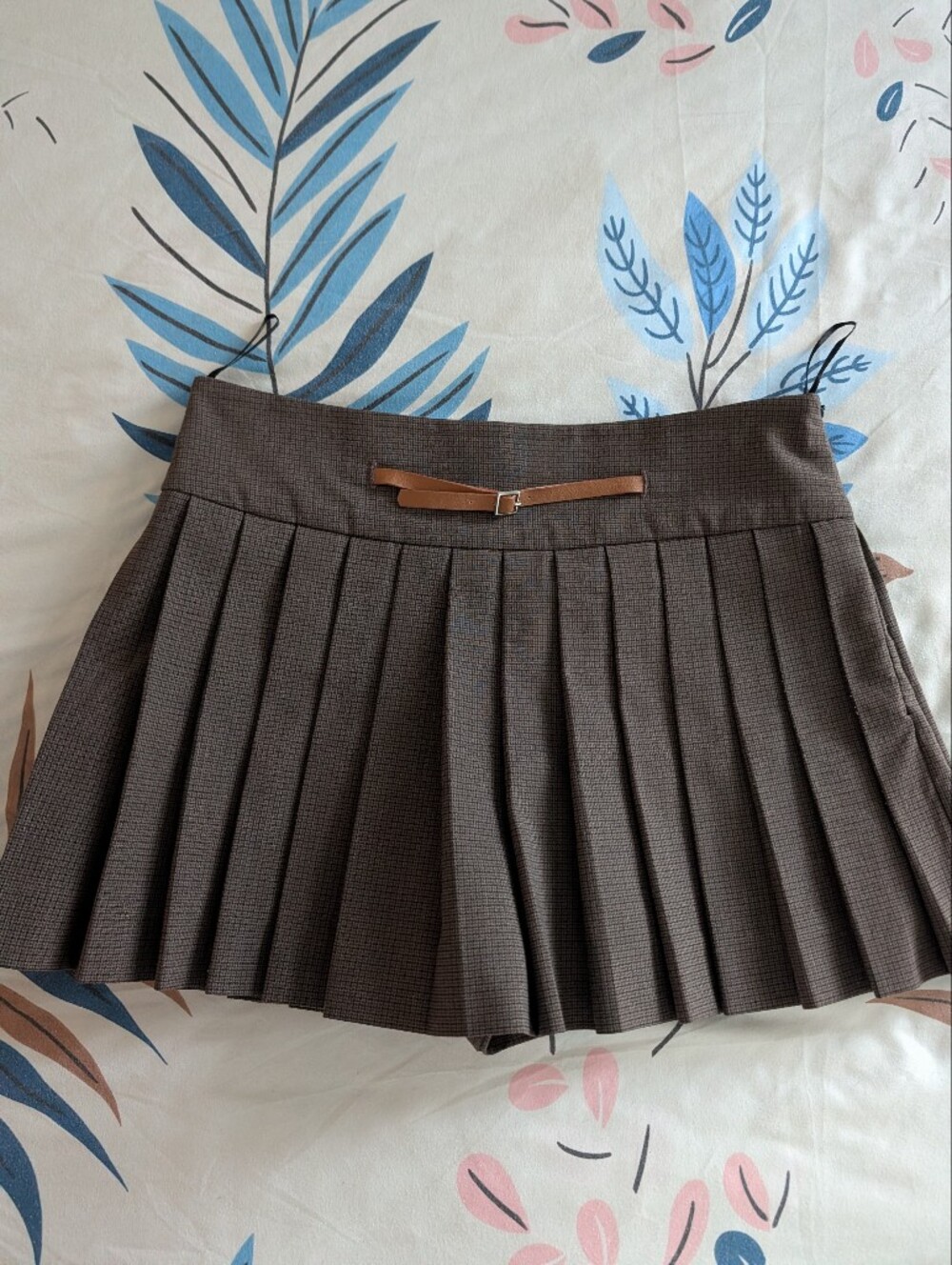 Zara Brown Pleated Skater Skirt with Slim Belt